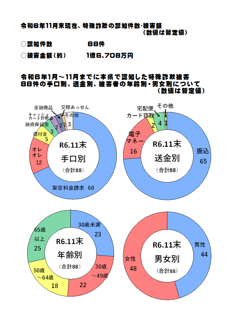 特殊詐欺認知状況（令和６年11月中）